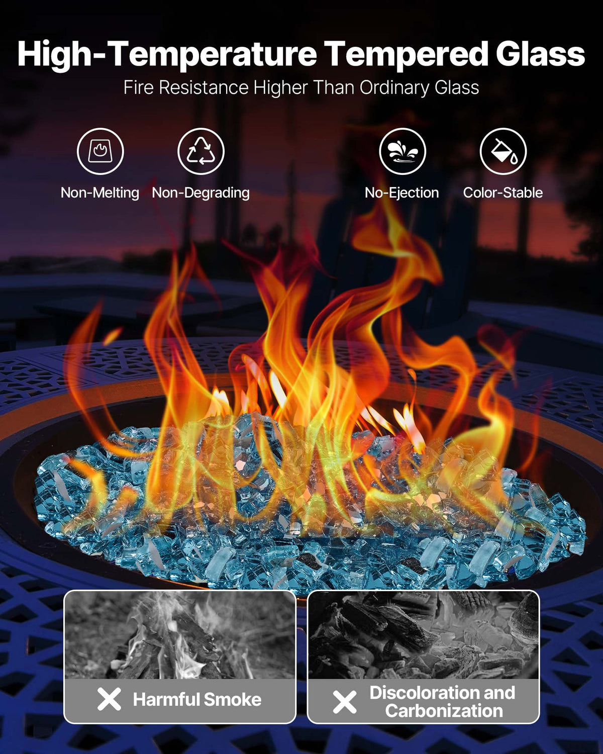 VEVOR Fire Glass, 20 LBS / 9 KG High-Temperature Resistant Fireplace Rocks, 1/2-Inch / 12.7 mm Reflective & Smokeless Firepit Glass Rock, High Luster Stone Landscaping for Fire Pit Table, Aqua Blue - FHBLFGSGHBL1NNEA6001V0 - view 4