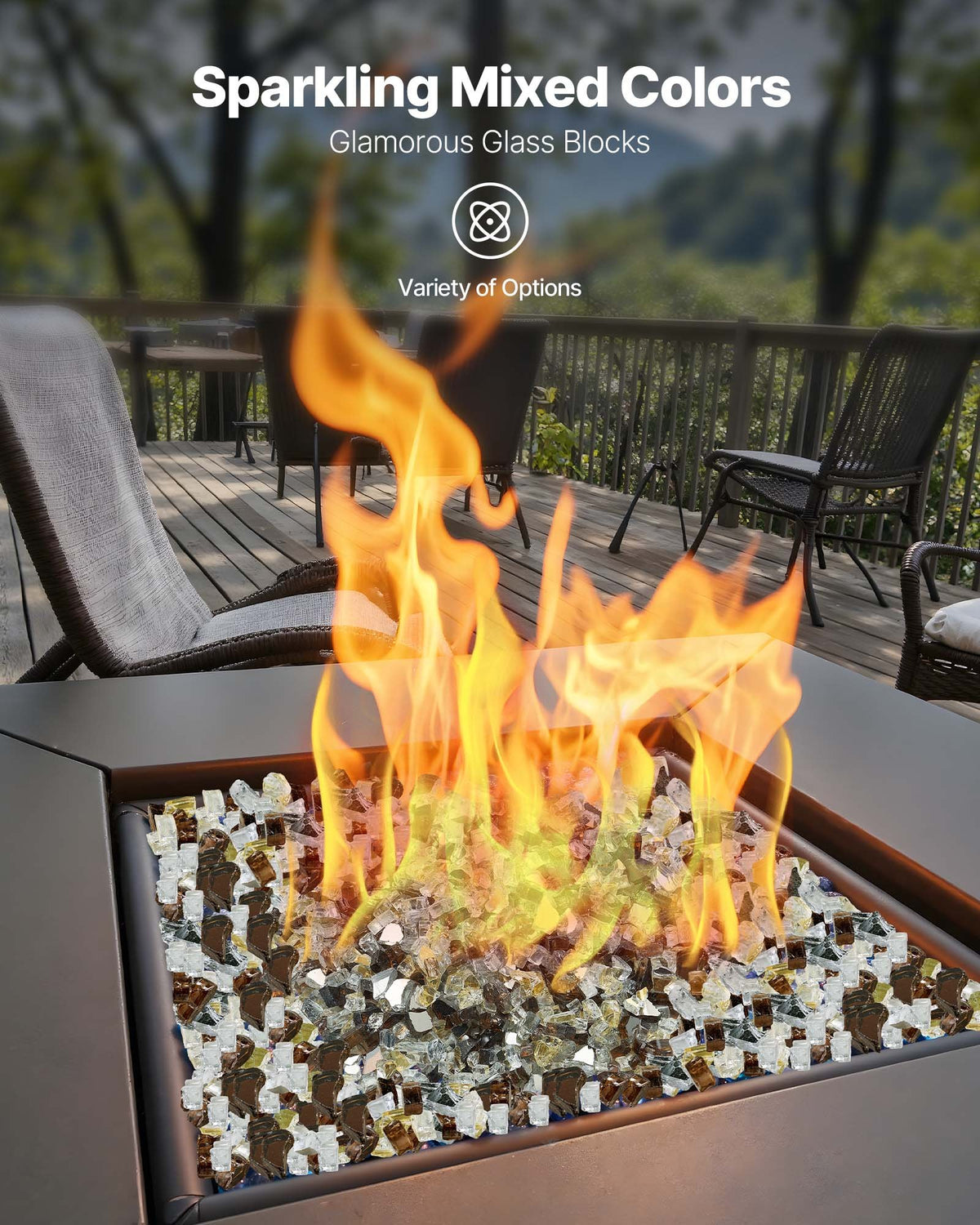 VEVOR Fire Glass, 10 LBS / 4.5 KG High-Temperature Resistant Fireplace Rocks, 1/2-Inch / 12.7 mm Reflective Firepit Glass Rock, High Luster Stone Landscaping for Fire Pit Table, Copper + Clear + Gold - FHBLFGSGHBL1QI1T0001V0 - view 3