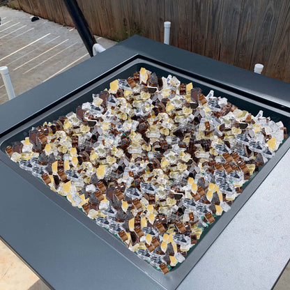 VEVOR Fire Glass, 10 LBS / 4.5 KG High-Temperature Resistant Fireplace Rocks, 1/2-Inch / 12.7 mm Reflective Firepit Glass Rock, High Luster Stone Landscaping for Fire Pit Table, Copper + Clear + Gold - FHBLFGSGHBL1QI1T0001V0 - view 9
