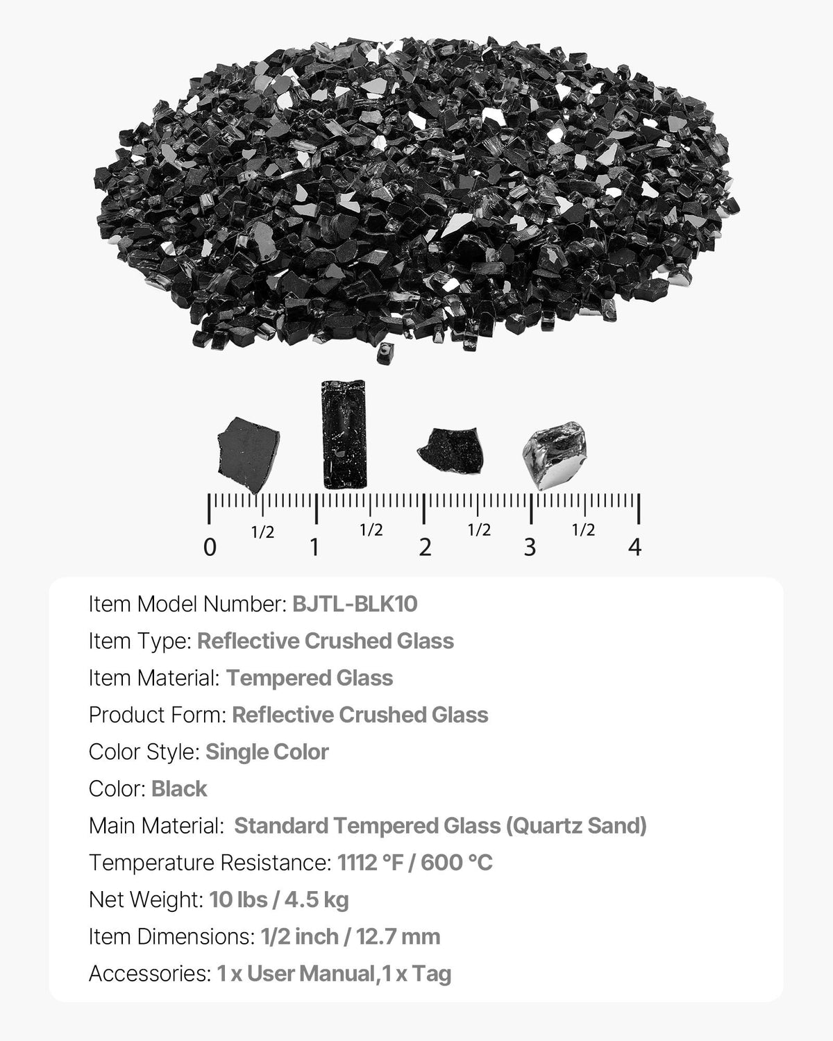 VEVOR Fire Glass, 10 LBS / 4.5 KG High-Temperature Resistant Fireplace Rocks, 1/2-Inch / 12.7 mm Reflective & Smokeless Firepit Glass Rock, High Luster Stone Landscaping for Fire Pit Table, Black - FHBLFGSGHBL1QZA7N001V0 - view 8