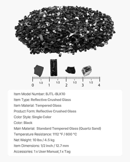 VEVOR Fire Glass, 10 LBS / 4.5 KG High-Temperature Resistant Fireplace Rocks, 1/2-Inch / 12.7 mm Reflective & Smokeless Firepit Glass Rock, High Luster Stone Landscaping for Fire Pit Table, Black - FHBLFGSGHBL1QZA7N001V0 - view 8