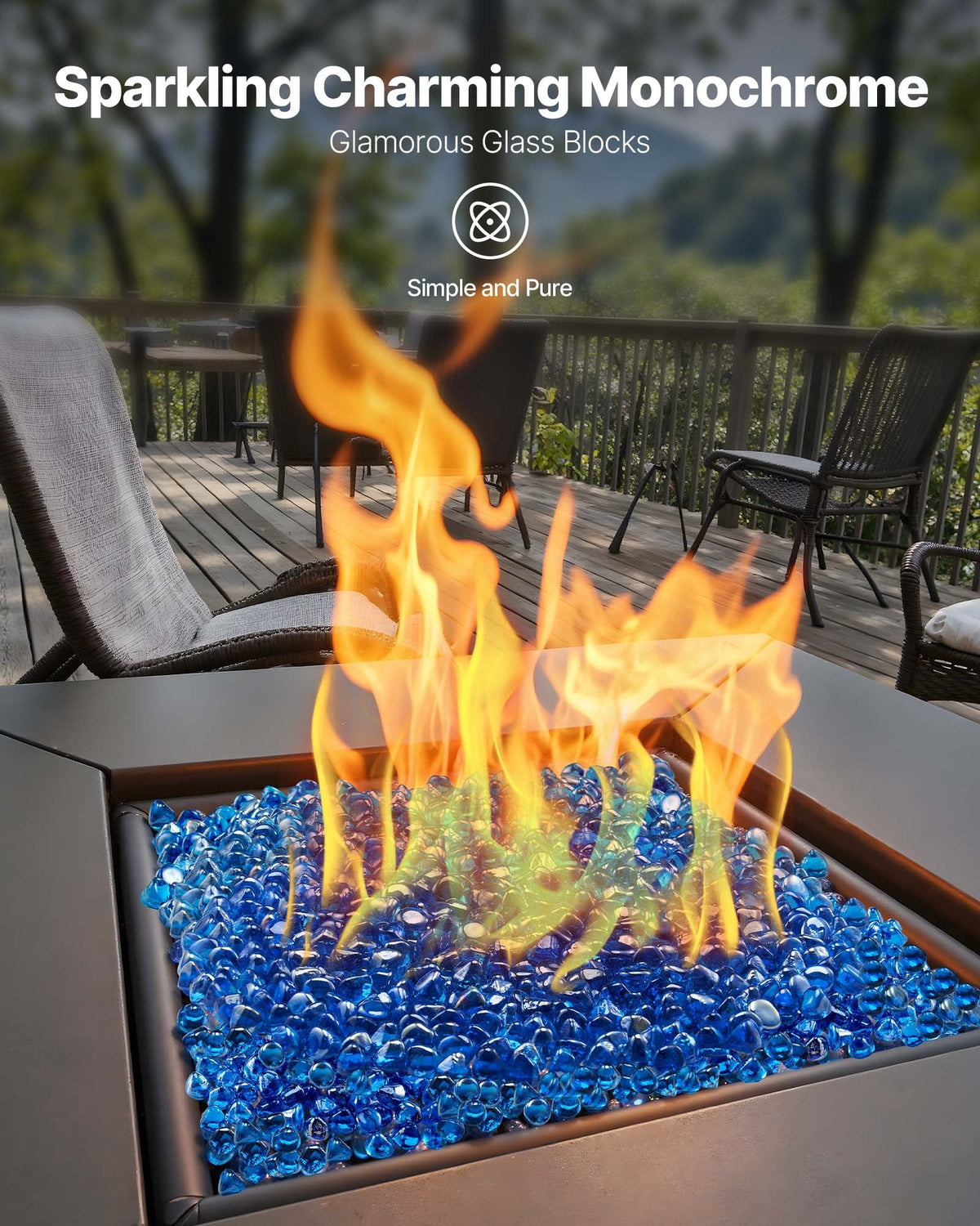 VEVOR Fire Glass, 20 LBS / 9 KG High-Temperature Resistant Fireplace Rocks, 1 Inch / 25.4 mm Reflective Firepit Glass Diamond Beads, High Luster Stone Landscaping for Fire Pit Table, Caribbean Blue - FHBLZSBLZ1INRRAH8001V0 - view 3