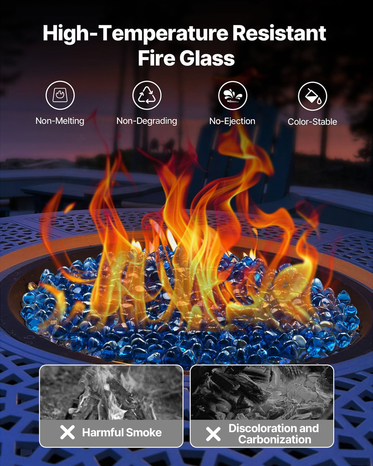 VEVOR Fire Glass, 20 LBS / 9 KG High-Temperature Resistant Fireplace Rocks, 1 Inch / 25.4 mm Reflective Firepit Glass Diamond Beads, High Luster Stone Landscaping for Fire Pit Table, Caribbean Blue - FHBLZSBLZ1INRRAH8001V0 - view 4