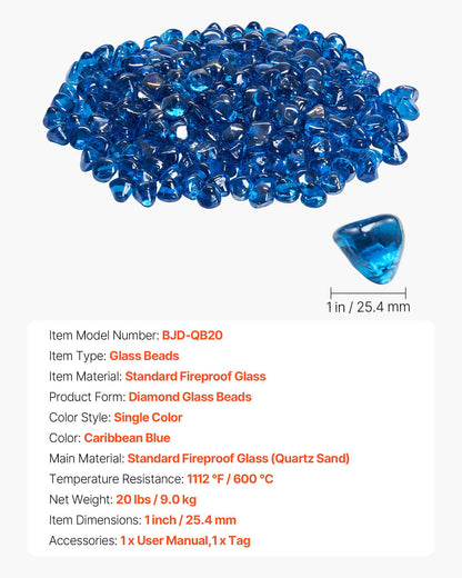 VEVOR Fire Glass, 20 LBS / 9 KG High-Temperature Resistant Fireplace Rocks, 1 Inch / 25.4 mm Reflective Firepit Glass Diamond Beads, High Luster Stone Landscaping for Fire Pit Table, Caribbean Blue - FHBLZSBLZ1INRRAH8001V0 - view 8