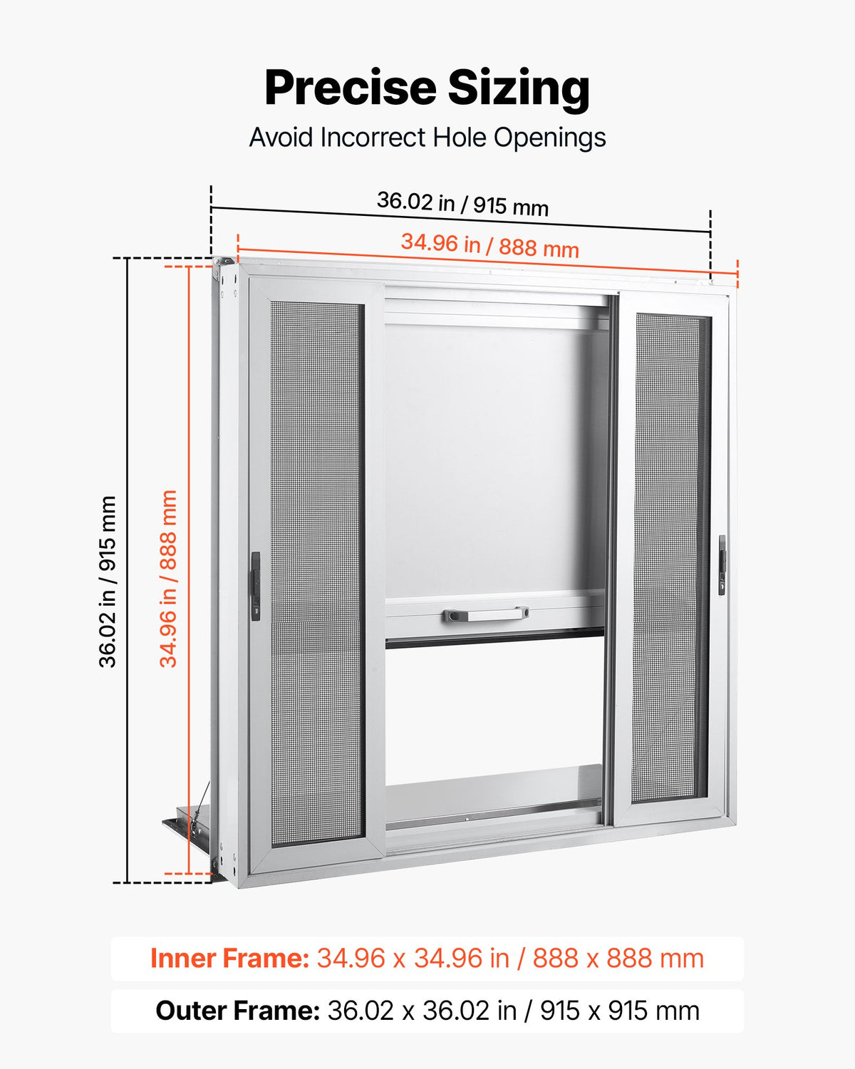 VEVOR Concession Window Folding Shelf 36x36in Aluminum Alloy Service Window, for Food Truck, Up to 85 Degrees, with 4 Sliding Screen Windows, Awning Door and Drag Hook, Rainwater Resistant - FHDGNCK3636IIYD8D001V0 - view 3