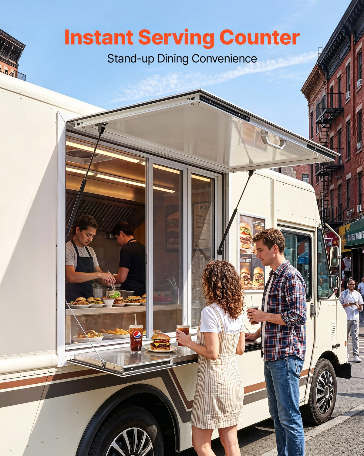 VEVOR Concession Window Folding Shelf 36x36in Aluminum Alloy Service Window, for Food Truck, Up to 85 Degrees, with 4 Sliding Screen Windows, Awning Door and Drag Hook, Rainwater Resistant - FHDGNCK3636IIYD8D001V0 - view 4