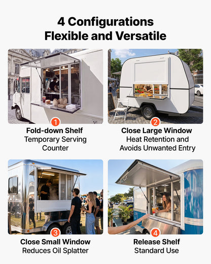 VEVOR Concession Window Folding Shelf 36x36in Aluminum Alloy Service Window, for Food Truck, Up to 85 Degrees, with 4 Sliding Screen Windows, Awning Door and Drag Hook, Rainwater Resistant - FHDGNCK3636IIYD8D001V0 - view 5