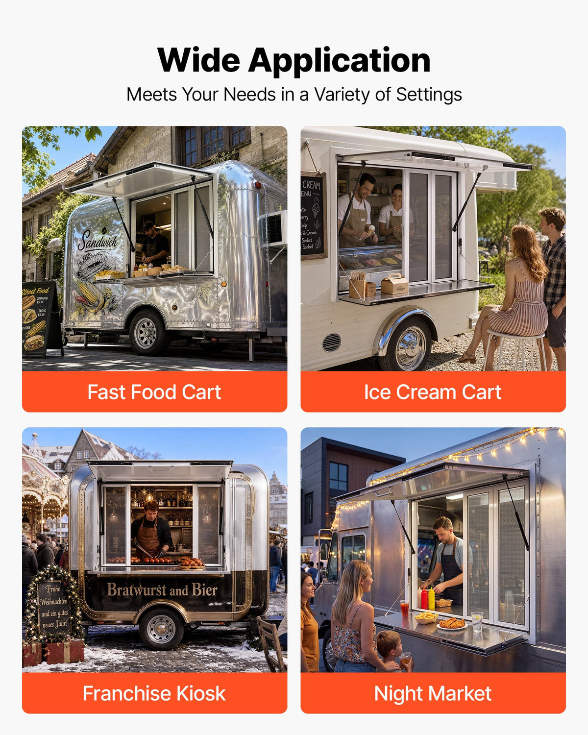 VEVOR Concession Window Folding Shelf 36x36in Aluminum Alloy Service Window, for Food Truck, Up to 85 Degrees, with 4 Sliding Screen Windows, Awning Door and Drag Hook, Rainwater Resistant - FHDGNCK3636IIYD8D001V0 - view 7