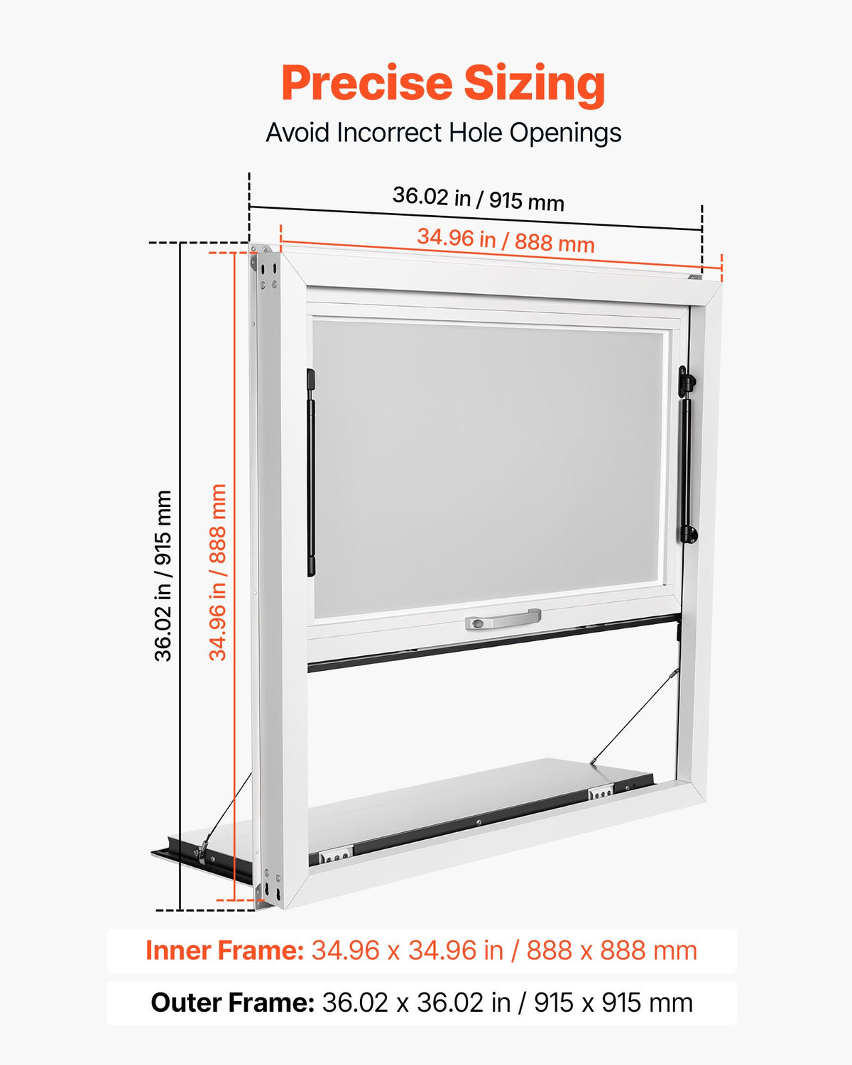 VEVOR Concession Window Folding Shelf 36x36in Aluminum Alloy Service Window, for Food Truck, Up to 85 Degrees, with Awning Door and Drag Hook, Rainwater Resistant - FHDGNCK3636IPQDF4001V0 - view 3