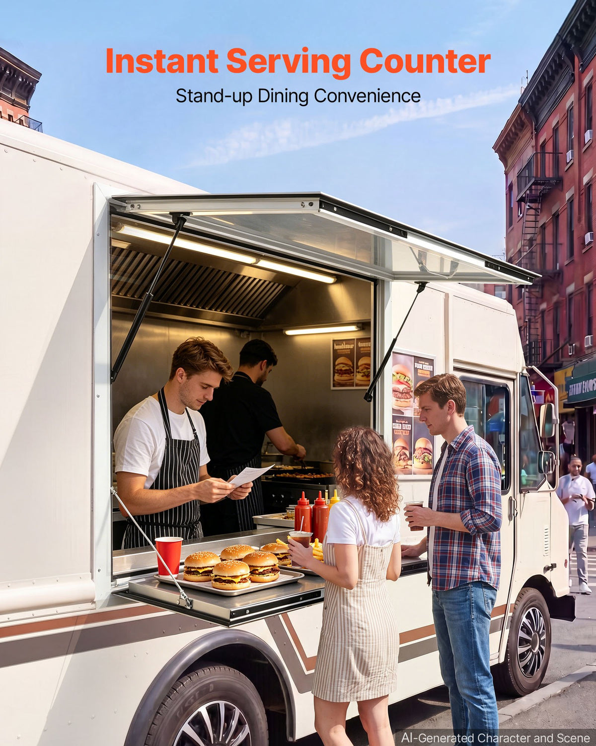 VEVOR Concession Window Folding Shelf 36x36in Aluminum Alloy Service Window, for Food Truck, Up to 85 Degrees, with Awning Door and Drag Hook, Rainwater Resistant - FHDGNCK3636IPQDF4001V0 - view 4