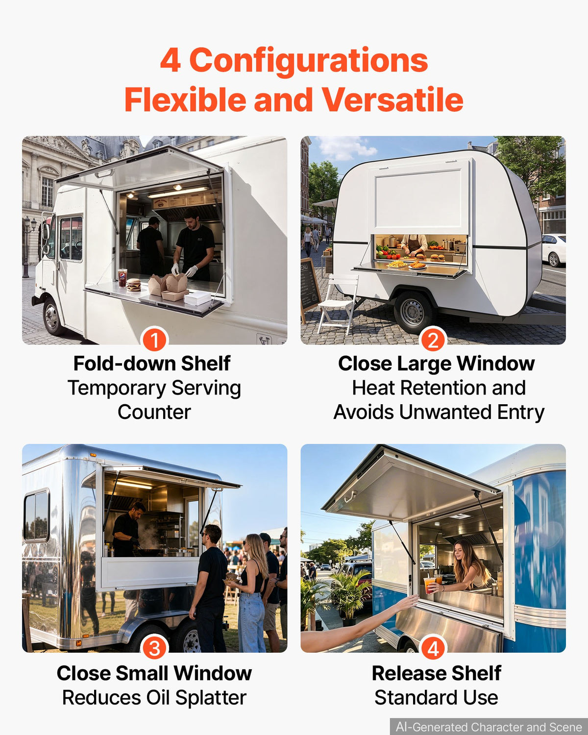 VEVOR Concession Window Folding Shelf 36x36in Aluminum Alloy Service Window, for Food Truck, Up to 85 Degrees, with Awning Door and Drag Hook, Rainwater Resistant - FHDGNCK3636IPQDF4001V0 - view 5