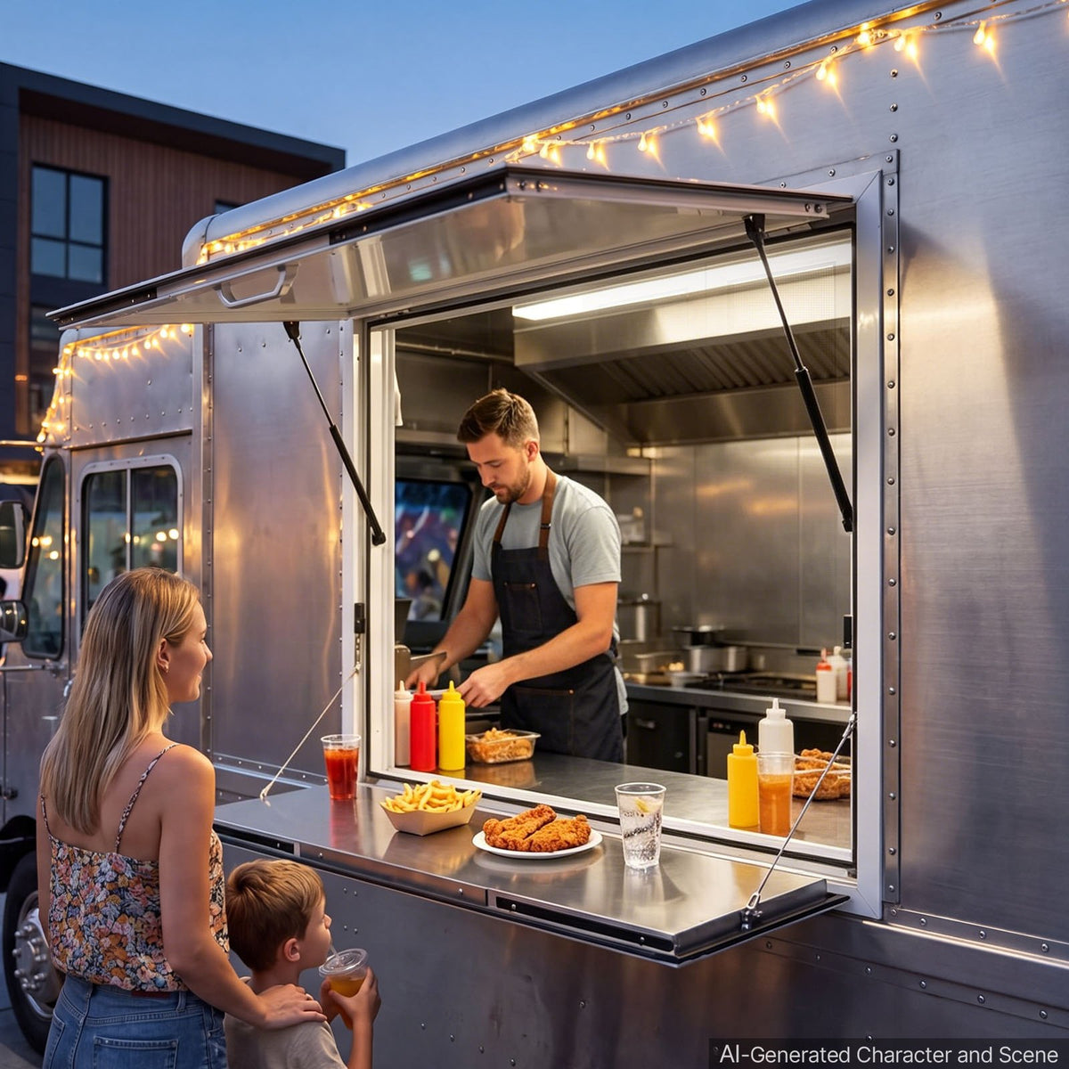 VEVOR Concession Window Folding Shelf 36x36in Aluminum Alloy Service Window, for Food Truck, Up to 85 Degrees, with Awning Door and Drag Hook, Rainwater Resistant - FHDGNCK3636IPQDF4001V0 - view 9
