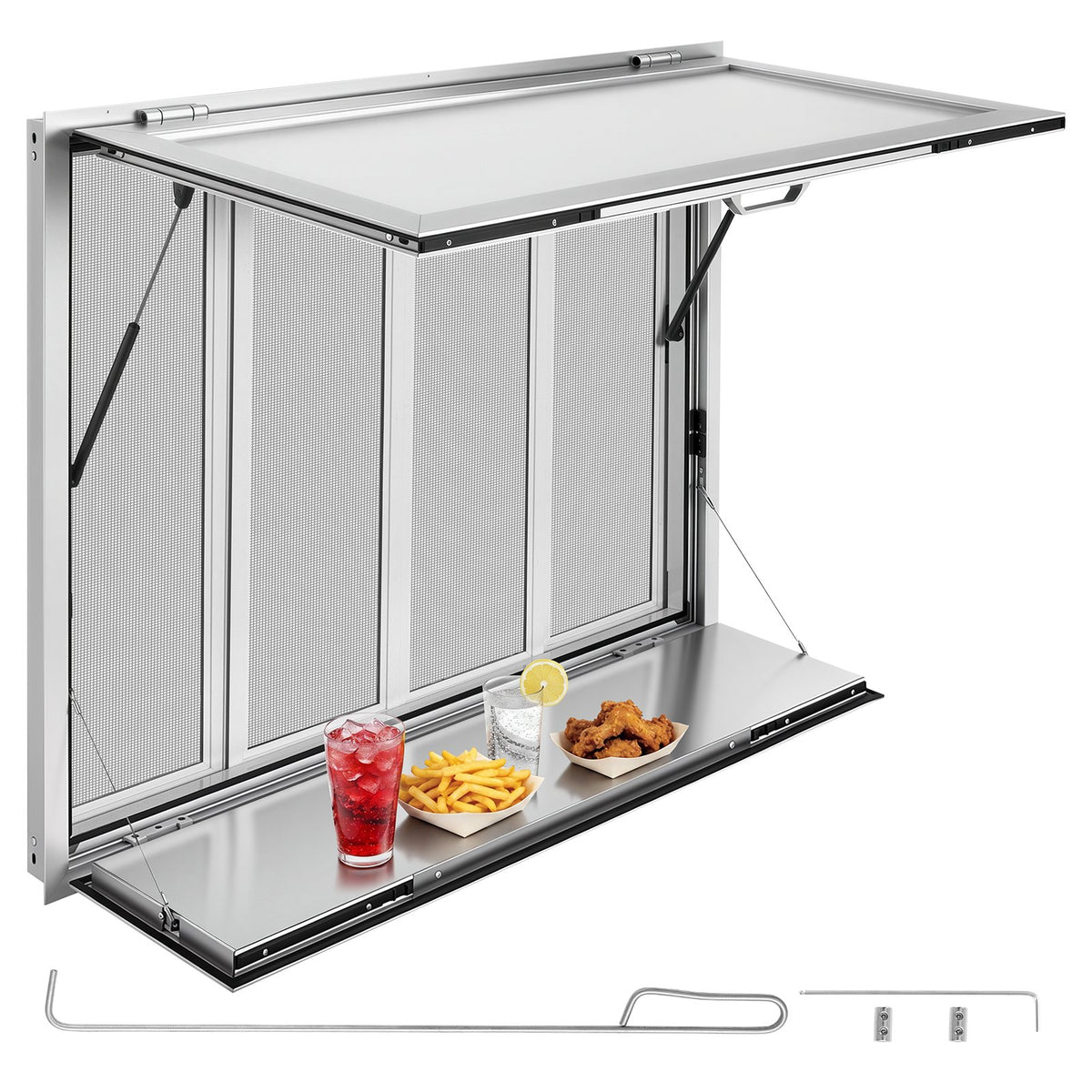 VEVOR Concession Window Folding Shelf 48x36in Aluminum Alloy Service Window, for Food Truck, Up to 85 Degrees, with 4 Sliding Screen Windows, Awning Door and Drag Hook, Rainwater Resistant - FHDGNCK4836NB1XVY001V0 - view 1