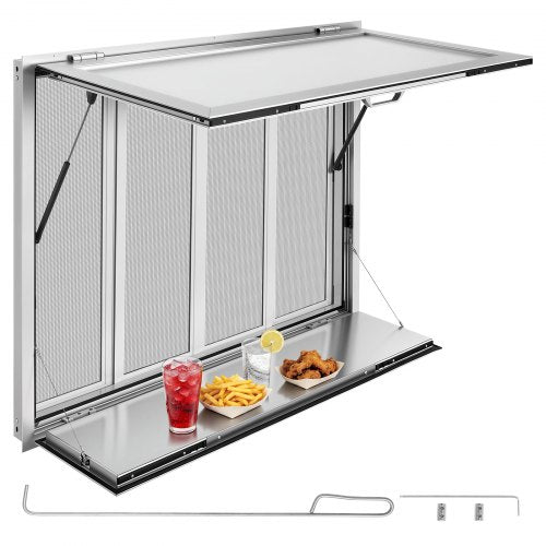 VEVOR Concession Window Folding Shelf 48x36in Aluminum Alloy Service Window, for Food Truck, Up to 85 Degrees, with 4 Sliding Screen Windows, Awning Door and Drag Hook, Rainwater Resistant - FHDGNCK4836NB1XVY001V0 - view 2