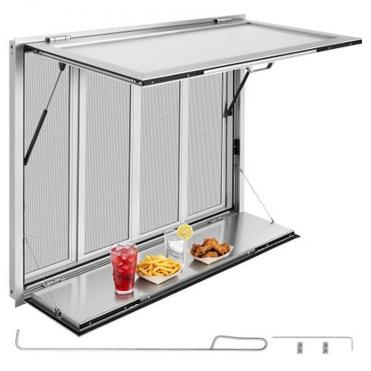 VEVOR Concession Window Folding Shelf 48x36in Aluminum Alloy Service Window, for Food Truck, Up to 85 Degrees, with 4 Sliding Screen Windows, Awning Door and Drag Hook, Rainwater Resistant - FHDGNCK4836NB1XVY001V0 - view 2
