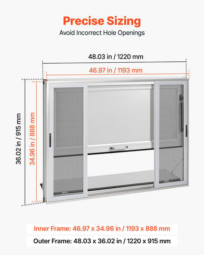 VEVOR Concession Window Folding Shelf 48x36in Aluminum Alloy Service Window, for Food Truck, Up to 85 Degrees, with 4 Sliding Screen Windows, Awning Door and Drag Hook, Rainwater Resistant - FHDGNCK4836NB1XVY001V0 - view 3