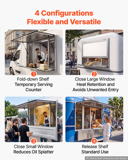 VEVOR Concession Window Folding Shelf 48x36in Aluminum Alloy Service Window, for Food Truck, Up to 85 Degrees, with 4 Sliding Screen Windows, Awning Door and Drag Hook, Rainwater Resistant - FHDGNCK4836NB1XVY001V0 - view 5