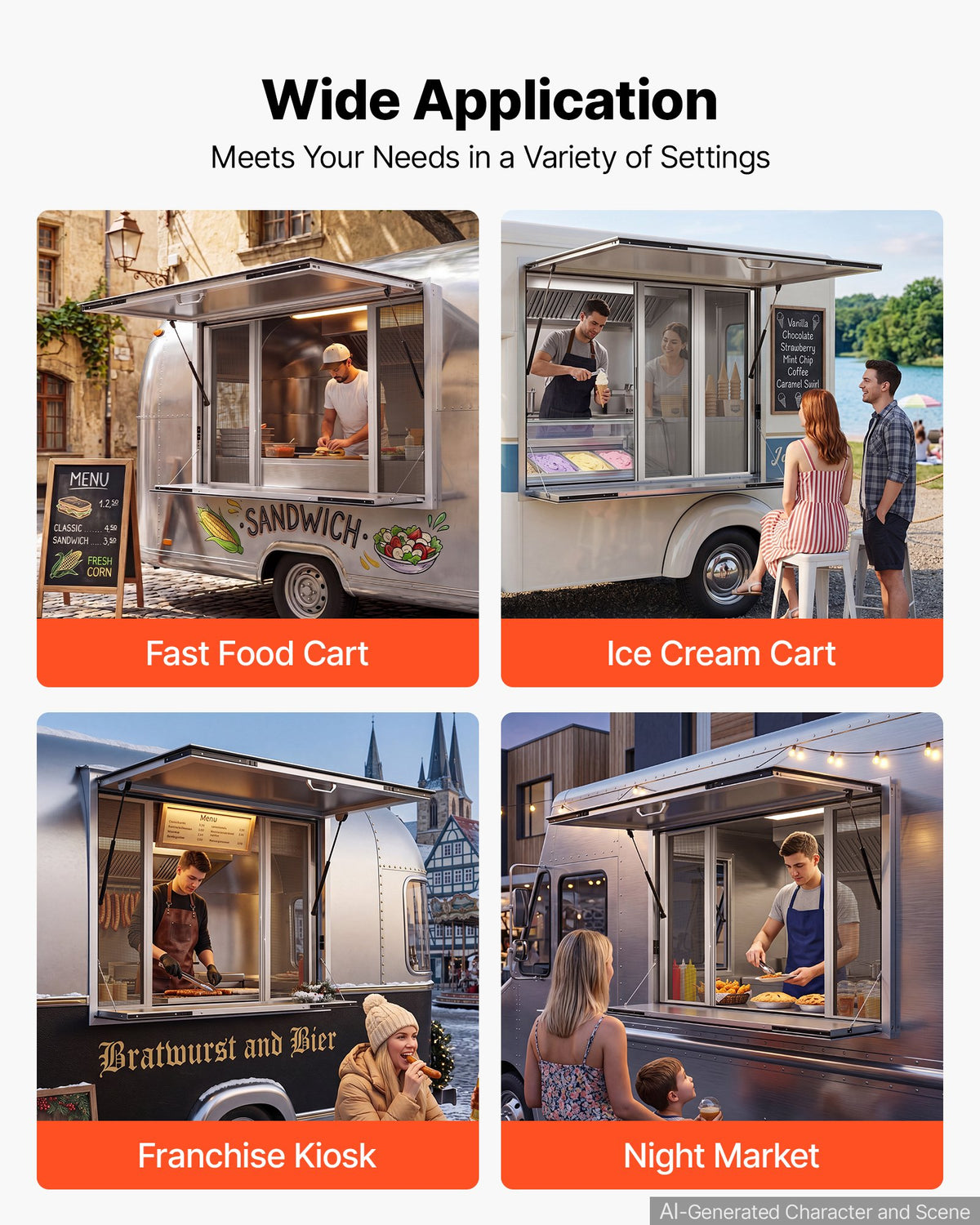 VEVOR Concession Window Folding Shelf 48x36in Aluminum Alloy Service Window, for Food Truck, Up to 85 Degrees, with 4 Sliding Screen Windows, Awning Door and Drag Hook, Rainwater Resistant - FHDGNCK4836NB1XVY001V0 - view 7