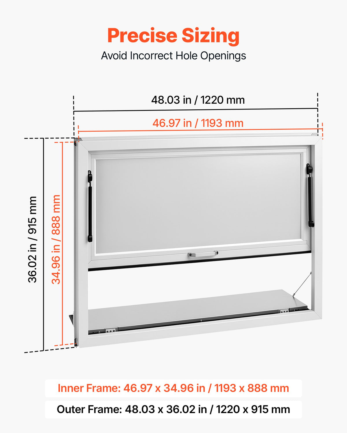 VEVOR Concession Window Folding Shelf 48x36in Aluminum Alloy Service Window, for Food Truck, Up to 85 Degrees, with Awning Door and Drag Hook, Rainwater Resistant - FHDGNCK4836NBJDTA001V0 - view 3