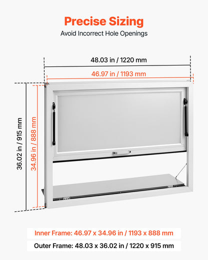 VEVOR Concession Window Folding Shelf 48x36in Aluminum Alloy Service Window, for Food Truck, Up to 85 Degrees, with Awning Door and Drag Hook, Rainwater Resistant - FHDGNCK4836NBJDTA001V0 - view 3