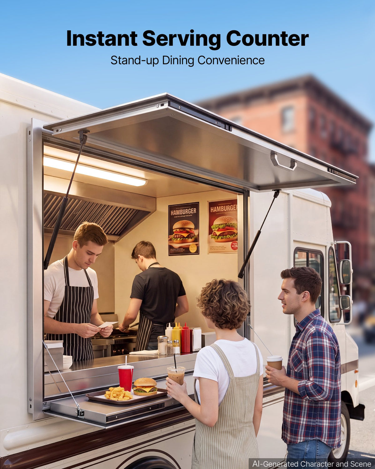 VEVOR Concession Window Folding Shelf 48x36in Aluminum Alloy Service Window, for Food Truck, Up to 85 Degrees, with Awning Door and Drag Hook, Rainwater Resistant - FHDGNCK4836NBJDTA001V0 - view 4