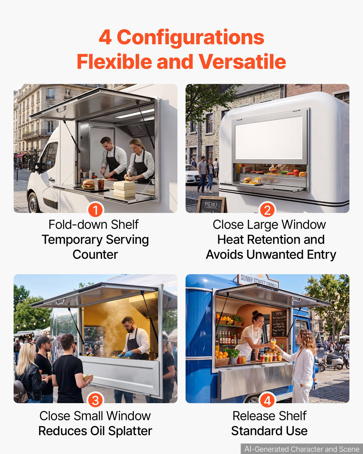 VEVOR Concession Window Folding Shelf 48x36in Aluminum Alloy Service Window, for Food Truck, Up to 85 Degrees, with Awning Door and Drag Hook, Rainwater Resistant - FHDGNCK4836NBJDTA001V0 - view 5