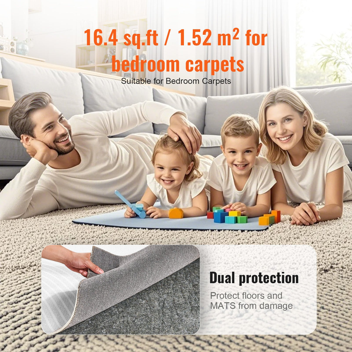 VEVOR - Slip-Resistant Rug Pad - Protective Cushioning Carpet Pad - 9' x 12' - 1/4"Thick - Dual Surface - Polyester Felt + Latex - Gray - 10-11㎡ Area Carpet Padding Rug Cushion Safe for All Floors - FHDTDBFHWFHQ11GE2V0 - view 7