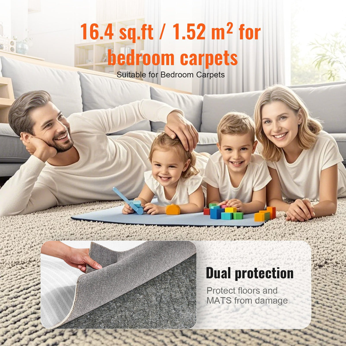 VEVOR - Slip-Resistant Rug Pad - Protective Cushioning Carpet Pad - 8' x 10' - 1/4"Thick - Dual Surface - Polyester Felt + Latex - Gray - 7-8㎡ Area Carpet Padding Rug Cushion Safe for All Floors - FHDTDBFHWFHQ4J9I6V0 - view 7