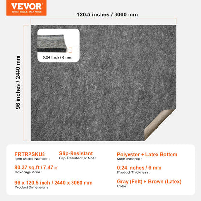 VEVOR - Slip-Resistant Rug Pad - Protective Cushioning Carpet Pad - 8' x 10' - 1/4"Thick - Dual Surface - Polyester Felt + Latex - Gray - 7-8㎡ Area Carpet Padding Rug Cushion Safe for All Floors - FHDTDBFHWFHQ4J9I6V0 - view 8