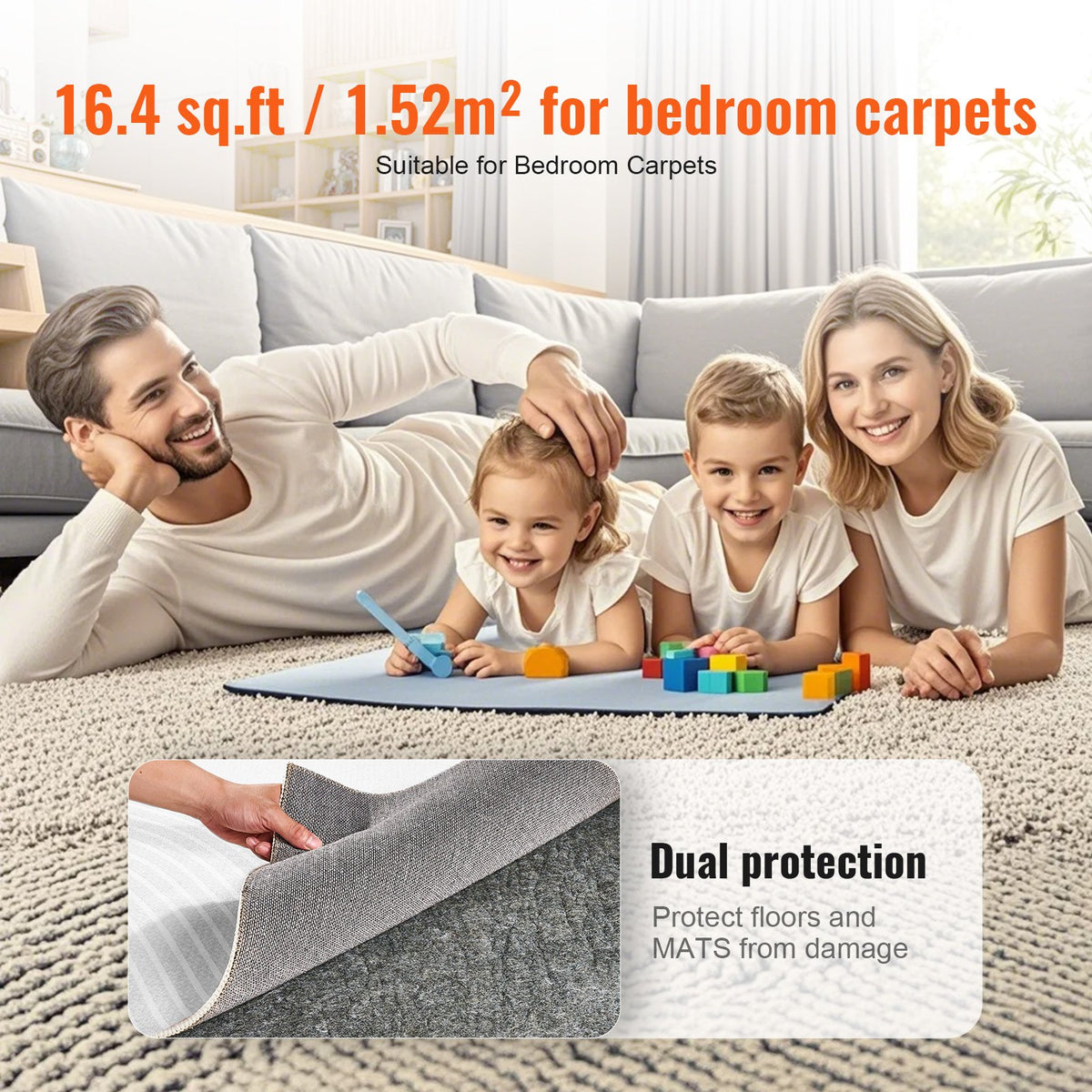VEVOR - Slip-Resistant Rug Pad - Protective Cushioning Carpet Pad - 5' x 8' - 1/4"Thick - Dual Surface - Polyester Felt + Latex - Gray - 3-4㎡ Area Carpet Padding Rug Cushion Safe for All Floors - FHDTDBFHWFHQD2XKRV0 - view 7