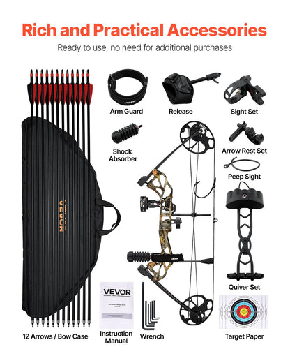 VEVOR Compound Bow Archery, Adjustable 19-30 in Draw Length Compound Bow Package for Beginner, 19-70 Lbs Draw Weight Archery Bows and Arrow Set, Right Hand Kit with Hunting Equipment, 320 fps - FHGMCYS28YC7IF37J001V0 - view 4
