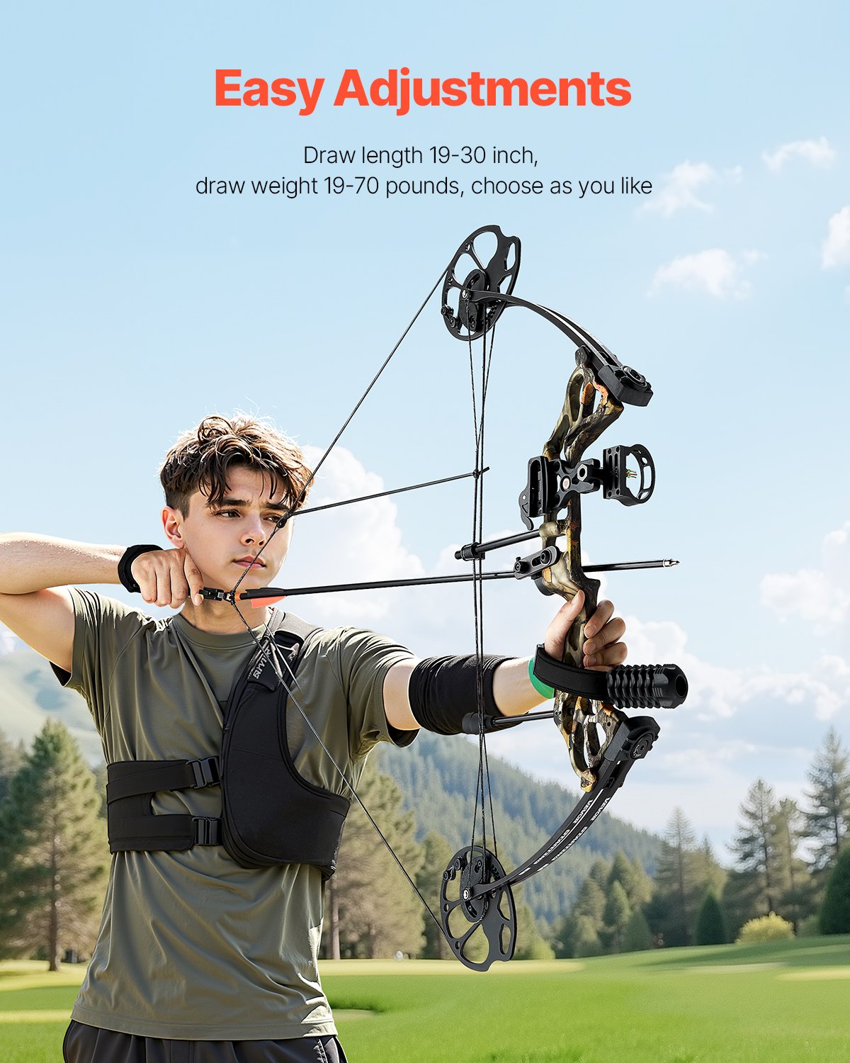 VEVOR Compound Bow Archery, Adjustable 19-30 in Draw Length Compound Bow Package for Beginner, 19-70 Lbs Draw Weight Archery Bows and Arrow Set, Right Hand Kit with Hunting Equipment, 320 fps - FHGMCYS28YC7IF37J001V0 - view 5