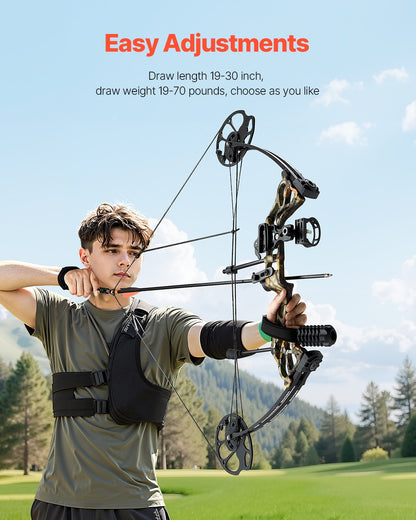 VEVOR Compound Bow Archery, Adjustable 19-30 in Draw Length Compound Bow Package for Beginner, 19-70 Lbs Draw Weight Archery Bows and Arrow Set, Right Hand Kit with Hunting Equipment, 320 fps - FHGMCYS28YC7IF37J001V0 - view 5