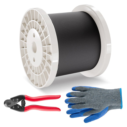 VEVOR Wire Rope Kit, 1/8" 500 ft 316 Stainless Steel Cable with Cutter and Gloves, 1600 lbs Breaking Strength, 7x7 Strands Core Marine Aircraft Grade for Handrail Stair Decking Fence Outdoors, Black - FHGSSFH31618GCIQIV0 - view 1