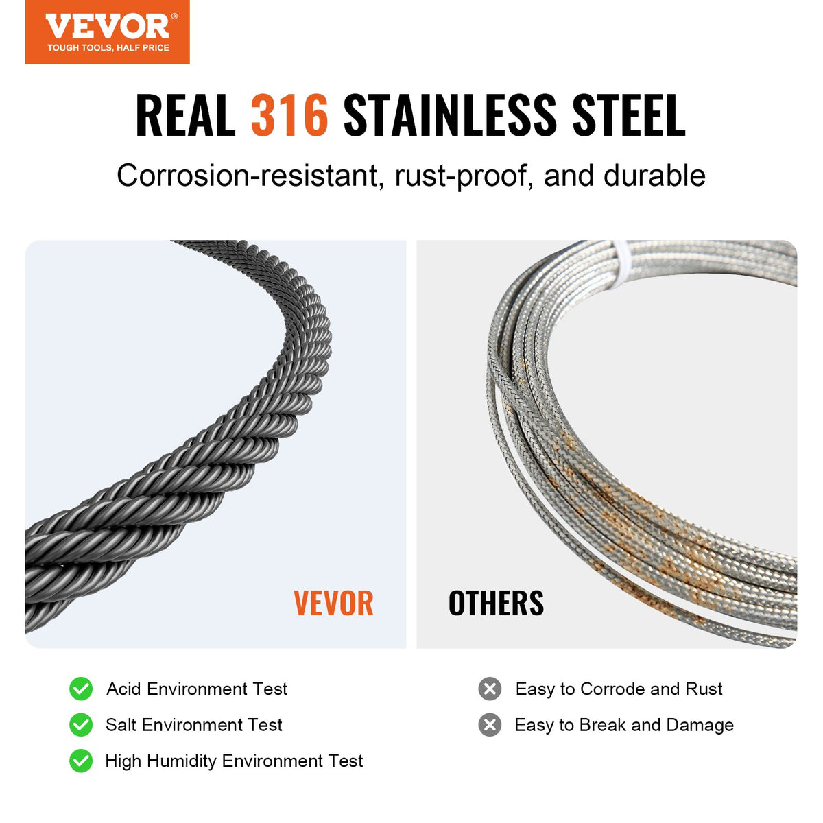 VEVOR Wire Rope Kit, 1/8" 500 ft 316 Stainless Steel Cable with Cutter and Gloves, 1600 lbs Breaking Strength, 7x7 Strands Core Marine Aircraft Grade for Handrail Stair Decking Fence Outdoors, Black - FHGSSFH31618GCIQIV0 - view 3
