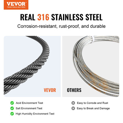 VEVOR Wire Rope Kit, 1/8" 500 ft 316 Stainless Steel Cable with Cutter and Gloves, 1600 lbs Breaking Strength, 7x7 Strands Core Marine Aircraft Grade for Handrail Stair Decking Fence Outdoors, Black - FHGSSFH31618GCIQIV0 - view 3