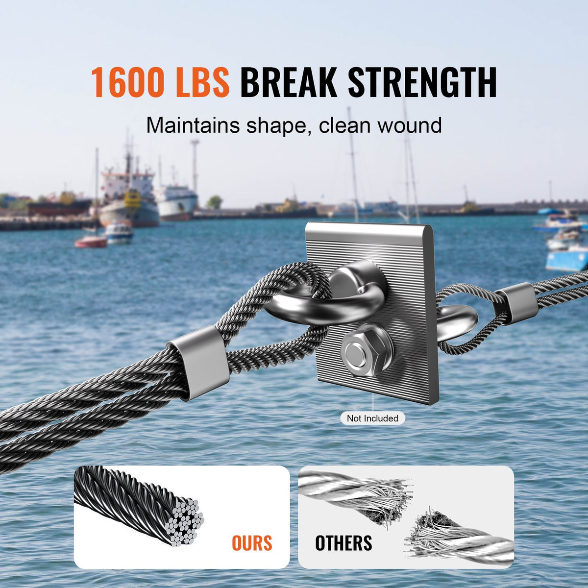 VEVOR Wire Rope Kit, 1/8" 500 ft 316 Stainless Steel Cable with Cutter and Gloves, 1600 lbs Breaking Strength, 7x7 Strands Core Marine Aircraft Grade for Handrail Stair Decking Fence Outdoors, Black - FHGSSFH31618GCIQIV0 - view 5