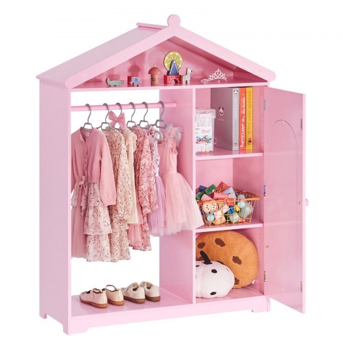 VEVOR Kids Dress Up Storage, with Mirror, Dress Up Closet, Kids Armoire Wardrobe Closet for Little Girls, Toddler Costume Organizer, Pretend Princess Storage Dresser, for Bedroom, Girls Room, Pink - FHKETZBGYCMDZEMR2001V0 - view 2