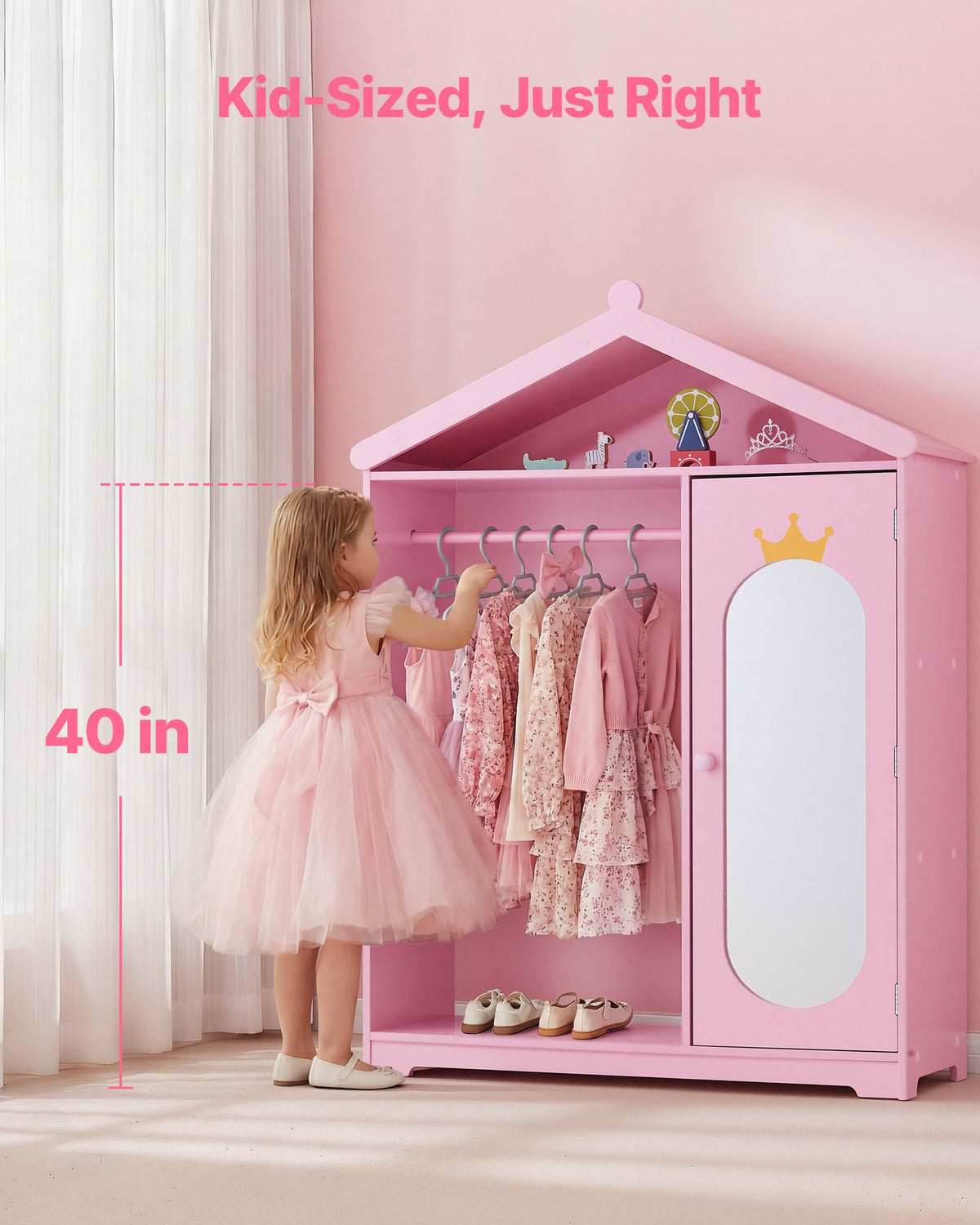 VEVOR Kids Dress Up Storage, with Mirror, Dress Up Closet, Kids Armoire Wardrobe Closet for Little Girls, Toddler Costume Organizer, Pretend Princess Storage Dresser, for Bedroom, Girls Room, Pink - FHKETZBGYCMDZEMR2001V0 - view 5