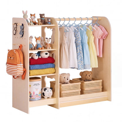 VEVOR Kids Dress Up Storage, with Mirror, Wooden Kids Dress Up Rack, Toddler Wardrobe Closet for Little Girls, Storage Armoire, Costume Organizer, Children Playroom Furniture, for Bedroom, Natural - FHKETZBGYCSMAXVTA001V0 - view 1