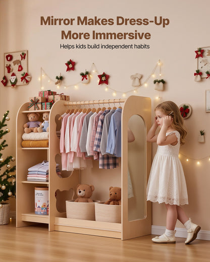 VEVOR Kids Dress Up Storage, with Mirror, Wooden Kids Dress Up Rack, Toddler Wardrobe Closet for Little Girls, Storage Armoire, Costume Organizer, Children Playroom Furniture, for Bedroom, Natural - FHKETZBGYCSMAXVTA001V0 - view 6