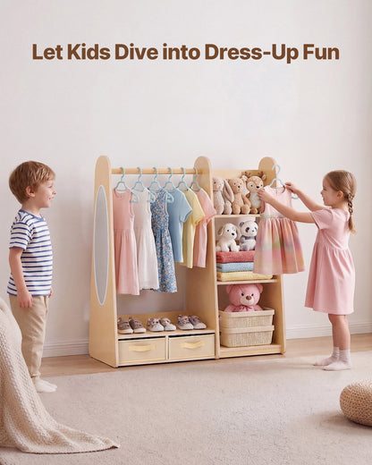 VEVOR Kids Dress Up Storage, with Mirror, Dress Up Closet, Toddler Wardrobe Closet for Little Girls, Armoire with Shelves & Bottom Tray, Costume Organizer, Toddler Room Furniture, for Bedroom, Natural - FHKETZBGYCSMTA2G1001V0 - view 3