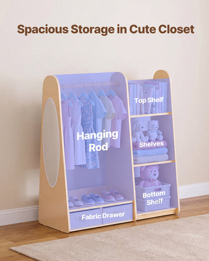 VEVOR Kids Dress Up Storage, with Mirror, Dress Up Closet, Toddler Wardrobe Closet for Little Girls, Armoire with Shelves & Bottom Tray, Costume Organizer, Toddler Room Furniture, for Bedroom, Natural - FHKETZBGYCSMTA2G1001V0 - view 4