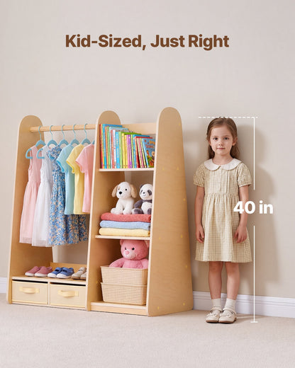 VEVOR Kids Dress Up Storage, with Mirror, Dress Up Closet, Toddler Wardrobe Closet for Little Girls, Armoire with Shelves & Bottom Tray, Costume Organizer, Toddler Room Furniture, for Bedroom, Natural - FHKETZBGYCSMTA2G1001V0 - view 5
