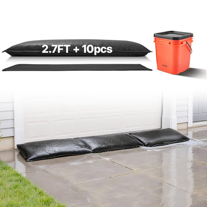 VEVOR Flood Barrier, 10 Pack, 1.4 x 2.7 ft Flood Bags with Bucket, Water Absorbent Barrier Activated by Water, Sandless Sandbags Blockage, Flooding Prevention Bags for Door, Basement, Garage - FHPZTSJHFHT838R7K001V0 - view 1