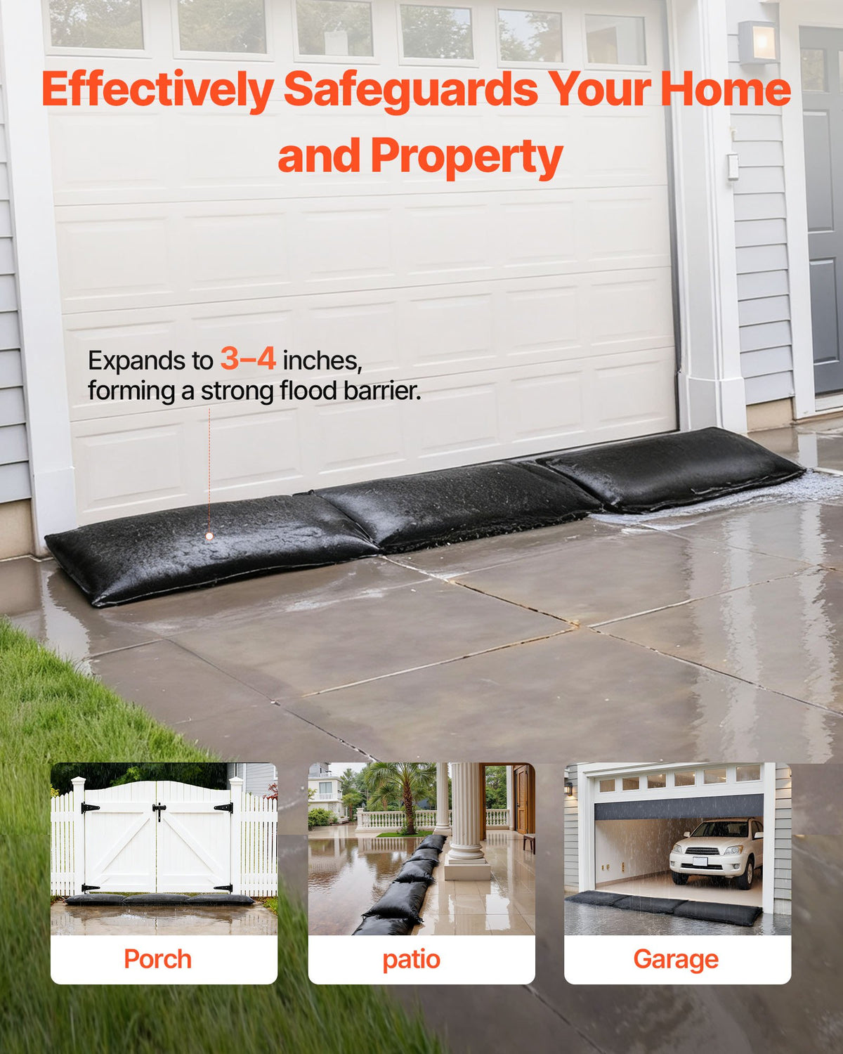 VEVOR Flood Barrier, 10 Pack, 1.4 x 2.7 ft Flood Bags with Bucket, Water Absorbent Barrier Activated by Water, Sandless Sandbags Blockage, Flooding Prevention Bags for Door, Basement, Garage - FHPZTSJHFHT838R7K001V0 - view 3