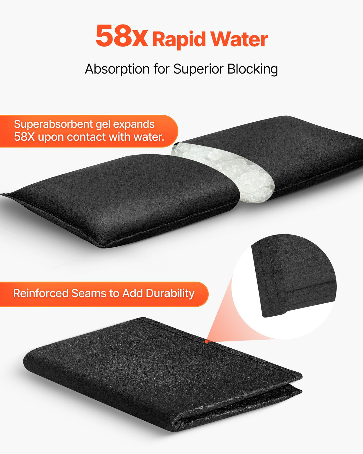 VEVOR Flood Barrier, 10 Pack, 1.4 x 2.7 ft Flood Bags with Bucket, Water Absorbent Barrier Activated by Water, Sandless Sandbags Blockage, Flooding Prevention Bags for Door, Basement, Garage - FHPZTSJHFHT838R7K001V0 - view 4