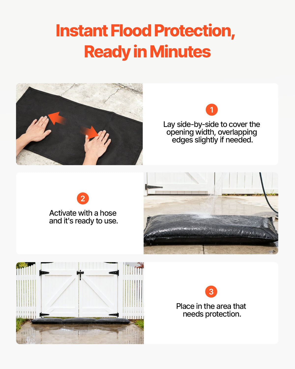 VEVOR Flood Barrier, 10 Pack, 1.4 x 2.7 ft Flood Bags with Bucket, Water Absorbent Barrier Activated by Water, Sandless Sandbags Blockage, Flooding Prevention Bags for Door, Basement, Garage - FHPZTSJHFHT838R7K001V0 - view 5