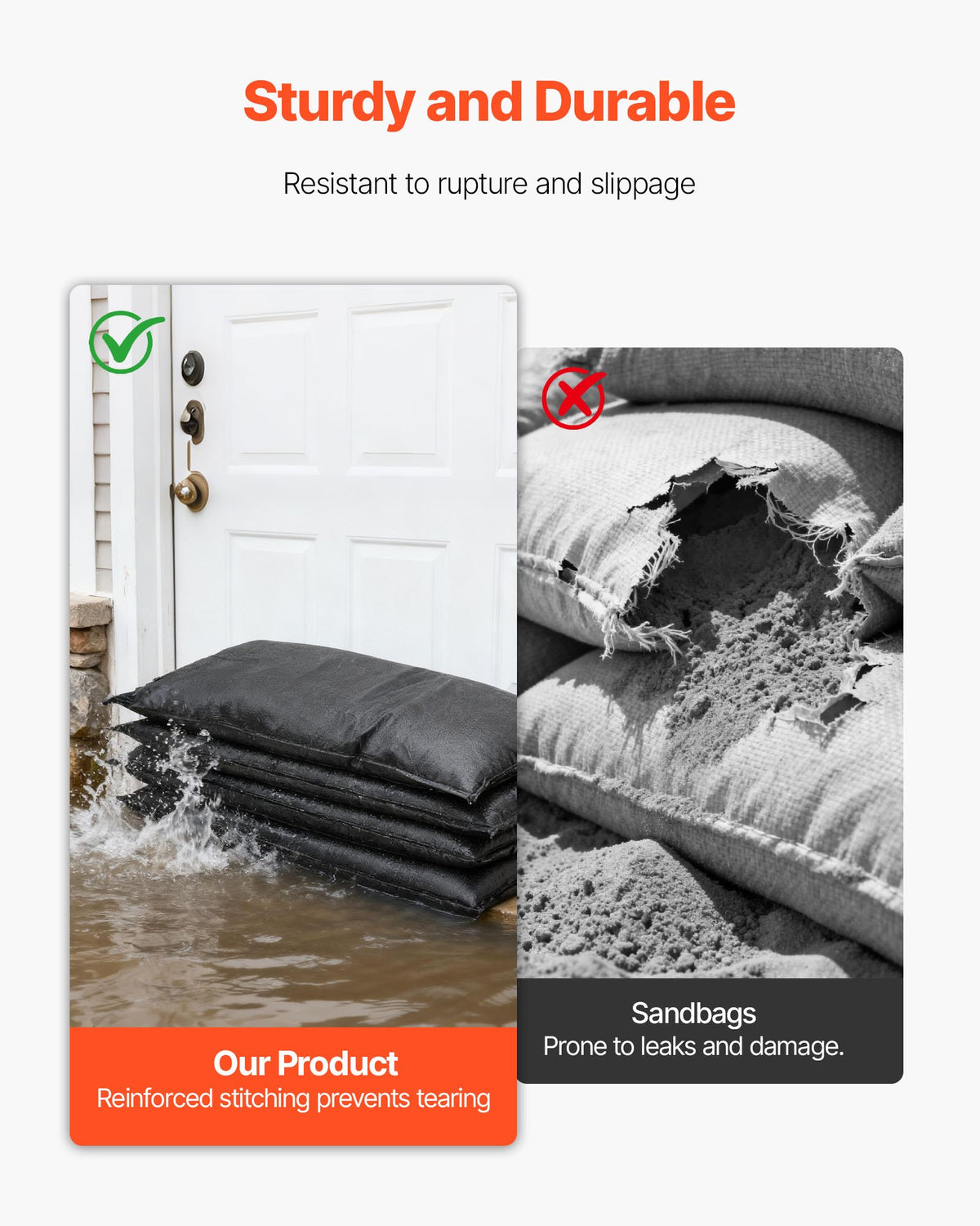 VEVOR Flood Barrier, 10 Pack, 1.4 x 2.7 ft Flood Bags with Bucket, Water Absorbent Barrier Activated by Water, Sandless Sandbags Blockage, Flooding Prevention Bags for Door, Basement, Garage - FHPZTSJHFHT838R7K001V0 - view 6