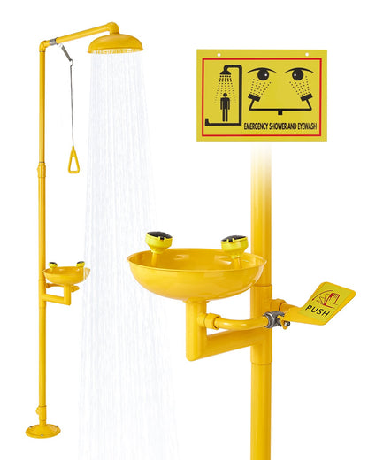 VEVOR Emergency Shower Eye Wash Station, 34.25 x 15.75 x 91.73 Inch 304 Stainless Steel Eyewash and Shower Combination, OSHA-Approved First Aid Eye Wash Station, for Schools, Labs, Factories, Yellow - FHSXYQ20241JUBKCE001V0 - view 1